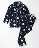 BLUSHES 100% Cotton Knit Full Sleeves Star Printed Coordinating Night Suit Set - Navy Blue