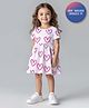 Bonfino Cotton Knit Half Drop Shoulder Sleeves Dress With Heart Print - White