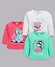 Nottie Planet Pack Of 3 Cotton Full Sleeves Girl & Deer Printed Tees - Rani White & Green
