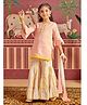 MASTARANG Cotton Three Fourth Bell Sleeves Striped Lurex & Gota Lace Embellished Sharara With Kurti Dupatta Set - Pink
