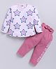 Nottie Planet Cotton Full Sleeves Daddys Girl Text & Stars Printed Tee & Bow Detailed Pant Set - Pink