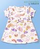 Babyoye Eco Conscious 100% Cotton Knit Half Sleeves Rainbow & Cloud Printed Frock Style Onesie with Bow Applique - White