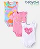 Babyoye Eco Conscious 100% Cotton Knit Frill Sleeves Heart & Rainbow Printed Onesies Pack of 3 -  White & Pink