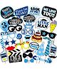 WOBBOX Third Birthday Photo Booth Party Props, 3rd Birthday Decorations for Boys, Kids Birthday Party Decoration Items Blue(Pack of 24 Pcs)