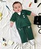 MASHUP Cotton Half Sleeves Doctor Theme Tee & Pant With Stretchable Jacket Set - Olive Green