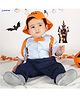 MASHUP Halloween Theme Cotton Full Sleeves Solid Shirt & Pant With Doodles Printed Suspender & Bow & Bucket Cap - Sky Blue