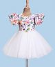 Rassha Half Puffed Sleeves Floral Applique Detailed & Printed Dress - White