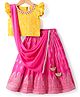 Babyhug Woven Frill Sleeves Brocade Choli Lehenga & Dupatta Set with Tassle Detailing - Dark Pink