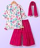 Babyhug Woven Three Fourth  Sleeves Floral Printed Kurta Gharara Set with Dupatta & Lace Detailing - Dark Pink