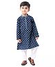 Babyhug Cotton  Woven Full Sleeves Ikat Printed Kurta - Navy Blue