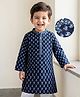 Babyhug Cotton  Woven Full Sleeves Ikat Printed Kurta - Navy Blue