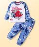 Babyhug Marvel Single Jersey Knit Full Raglan Sleeves T-Shirt & Lounge Pant Set With Spiderman Graphics & Camouflage Print -White & Blue