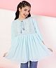 ISHTI Three Fourth Sleeves Sequin Embellished Thread Work Embroidered Top - Light Blue