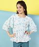 ISHTI Three Fourth Balloon Sleeves Floral Pleated Top - Sea Green