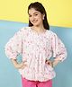 ISHTI Three Fourth Balloon Sleeves Floral Pleated Top - Pink
