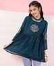 ISHTI Three Fourth Sleeves Floral Embroidered Top - Dark Blue