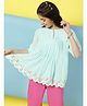 Ishti Lurex Three Fourth Sleeves Floral Embriodered Top - Light Green