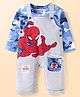 Babyhug Marvel Single Jersey Knit Full Sleeves T-Shirt & Full Length Dungaree Set with Spider-Man Graphics - Light Grey