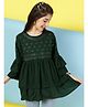 ISHTI Rayon Three Fourth Bell Sleeves Floral Embroidered & Sequins Embellished Top - Dark Green