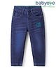 Babyoye Denim Woven Full Length Solid Dyed Jeans with Dino Mite  Embroidery - Blue