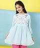ISHTI Three Fourth Bell Sleeves Floral Embroidered Top - Blue