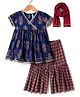 Babyhug Cotton Woven Half Sleeves Floral Printed  Kurti Gharara Set with Dupatta - Navy