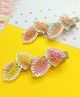 Little Tresses Set Of 2 Partywear Leaves Detailed Big Alligator Clips - White & Pink