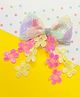 Little Tresses Designer Bow with Dangling Flowers Alligator Clip - Yellow Pink & Blue