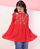 ISHTI Rayon Three Fourth Bell Sleeves Floral Embroidered Top - Coral