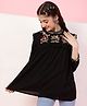 ISHTI Three Fourth Sleeves Frill Detailed Floral Embroidered Top - Black