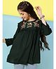 ISHTI Three Fourth Sleeves Frill Detailed Floral Embroidered Top - Bottle Green