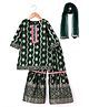 Babyhug Woven Three Fourth Sleeves Brocade Kurti Gharara & Dupatta Set with Lace Detailing - Dark Green