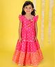 Lil' Drama Frill Sleeves Bandhani Printed Foil Checked & Lace Embellished Tiered Dress - Pink