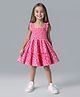 Bonfino Cotton Woven Sleeveless Frock With Heart Print & Smocking Detailing - Dark Pink