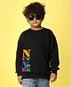 NUSYL Fleece Full Sleeves New York Text Printed Oversized Sweatshirt - Black