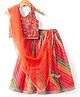 Babyhug Woven Sleeveless Floral Embroidered Choli Lehenga & Dupatta Set with Bandhani Print & Tassle Detailing - Red