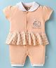 Wonderchild Half Sleeves Elephant Embroidered & Hearts Printed Romper - Mango