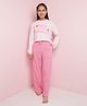 Lil Tomatoes Cotton Jersey Knit Full Sleeves Think Happy Thoughts Text Printed Tee & Checked Pajama Set - Pink