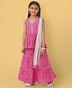 Nauti Nati Woven Cotton Sleeveless Bandhani Floral Printed & Lace Embellished Anarkali Kurta Sharara With Dupatta Set - Pink