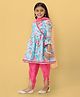 Nauti Nati Three Fourth Sleeves Floral Printed Angrakha Anarkali Kurta With Dhoti Pant & Dupatta - Blue