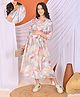 English Lady Three Fourth Sleeves Abstract Printed Maternity Dress With Concealed Zipper Nursing Access - Cream