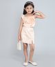 Taffykids Brocade Sleeveless Floral Applique Detailed & Shimmered Singlet Party Crop Top With Coordinating Slit Skirt Set - Golden