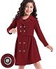Hola Bonita Knit Full Sleeves Shimmered Jacket Top & Skirt Set with Button Detailing - Dark Red