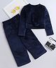Aww Hunnie Velvet Full Sleeves Solid Crop Top & Pajama Set - Blue