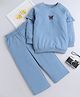 Aww Hunnie Cotton Terry Full Sleeves Butterfly Printed Sweatshirt With Joggers Set - Blue