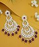 I Jewels Gold Plated Traditional Kundan & Pearl Drop Dangle Chandbali Earrings For Women - Wine