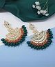 I Jewels Gold Plated Traditional Kundan & Pearl Chandbali Earrings For Women - Dark Green
