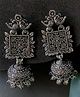 I Jewels Silver Oxidised Floral Jhumka Earrings for Women - Silver