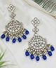 I Jewels Gold Plated Traditional Kundan & Pearl Dangle Chandbali Earrings For Women - Blue