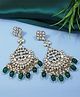 I Jewels Gold Plated Traditional Kundan & Pearl Dangle Chandbali Earrings For Women - Green